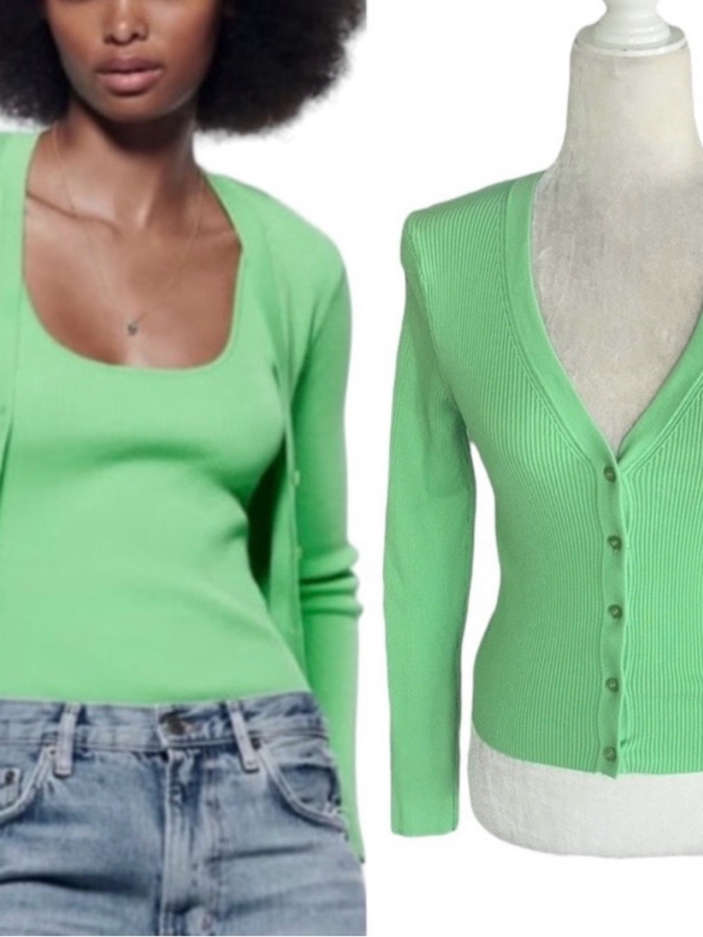 Zara Kelly Green Ribbed Button Cardigan- Never Worn- S